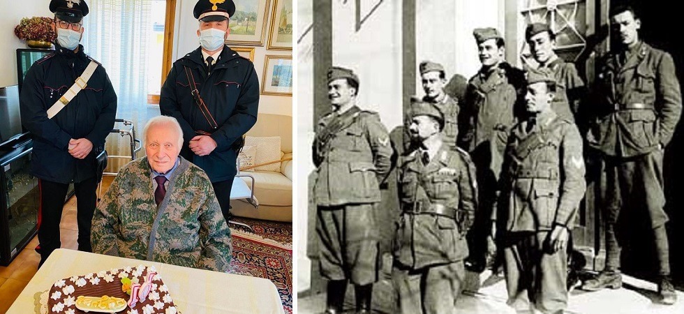 A sinistra una foto di Igino Facchetti, a destra un’immagine storica che mostra le uniformi di guerra dei carabinieri in uso